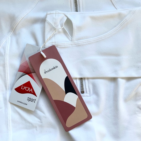 New colorskin Cropped Sport Jacket Half Zip White M Thumb Holes Athletic Workout - Picture 6 of 11